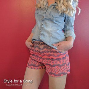 Hot Pink Tribal Print Tweed Shorts Medium